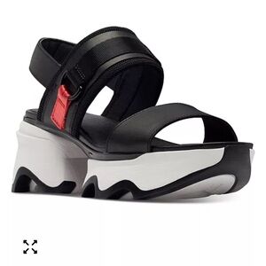 Sorel Kinetic Impact Slip-On Wedge Leather Sandals Black Women's 7 MInt Cond